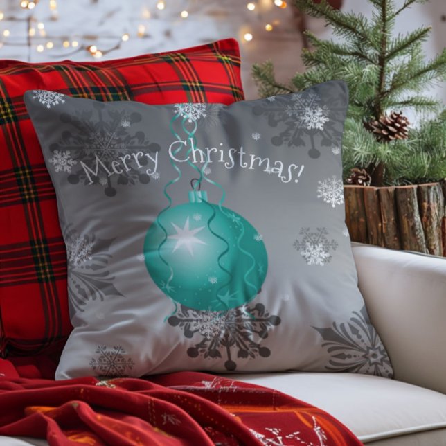 Teal Fancy Christmas Ornament Throw Pillow (Teal Fancy Christmas Ornament Throw Pillow)