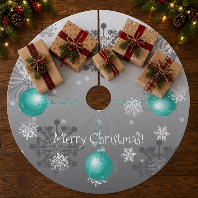 Teal Fancy Christmas Ornament Tree Skirt (Teal Fancy Christmas Ornament Tree Skirt)