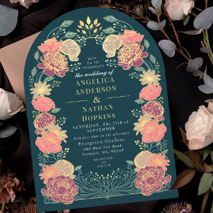 Teal Fantasy Enchanted Floral Garden Wedding Arch Invitation