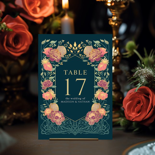 Teal Fantasy Enchanted Garden Wedding Table Number (Creator Uploaded)