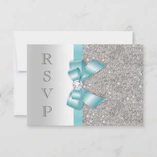 Teal Faux Bow Silver Diamonds RSVP