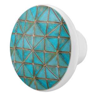 Teal faux-copper patina X-pattern aged texture Ceramic Knob