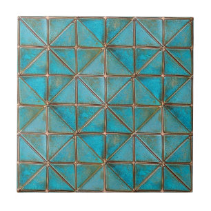 Teal faux-copper patina X-pattern aged texture  Tile