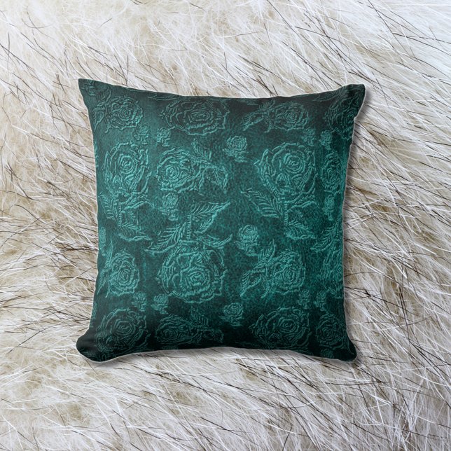 Teal Faux Embossed Rose Leather Cushion (Creator Uploaded)