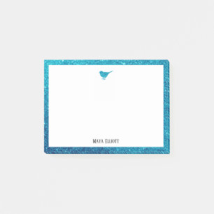 Teal Faux Glitter Bird and Border w/ White Post-it Notes