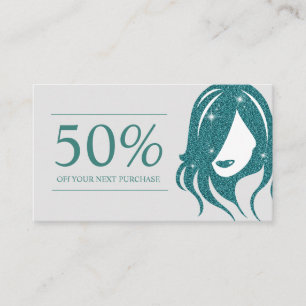 Teal Faux Glitter Hair Stylist Design Discount Card