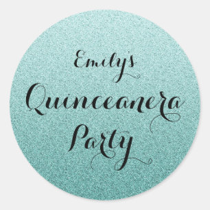 Teal Faux Glitter Ombre Quinceanera Sticker