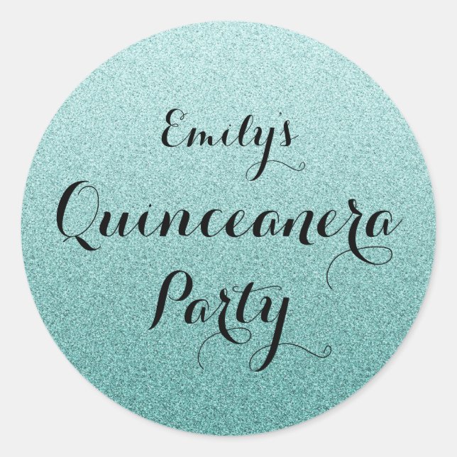 Teal Faux Glitter Ombre Quinceanera Sticker (Front)