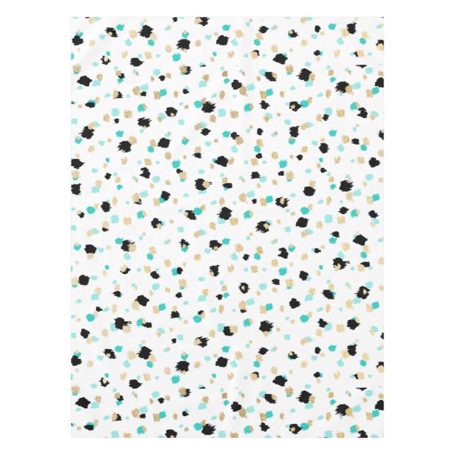 Teal, Faux Gold, & Black Speckled Paint Daubs Tablecloth (Front)