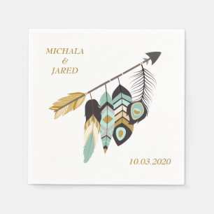 Teal Feather Arrow Wedding Napkin