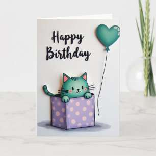 Teal Feline Birthday Card