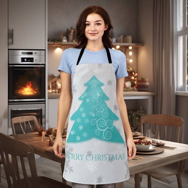 Teal Festive Christmas Tree Apron (Teal Festive Christmas Tree Apron)