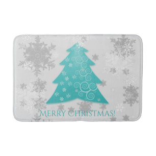 Teal Festive Christmas Tree Bath Mat