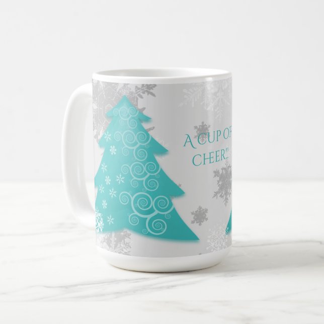 Teal Festive Christmas Tree Coffee Mug (Front Left)