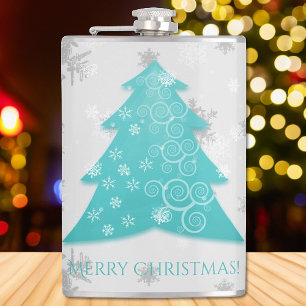Teal Festive Christmas Tree Flask