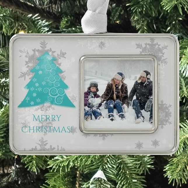 Teal Festive Christmas Tree Framed Ornament (Teal Festive Christmas Tree Framed Ornament)