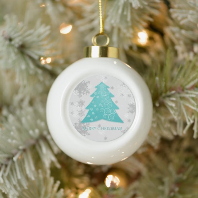 Teal Festive Christmas Tree Framed Ornament (Tree)
