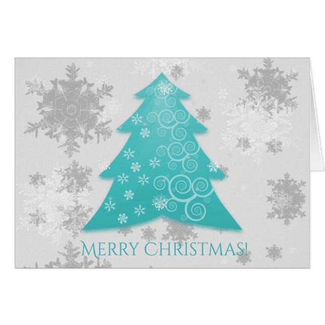 Teal Festive Christmas Tree Greeting Card (Front Horizontal)