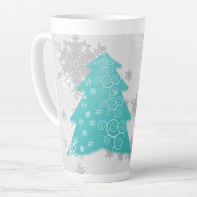 Teal Festive Christmas Tree Latte Mug (Left Angle)