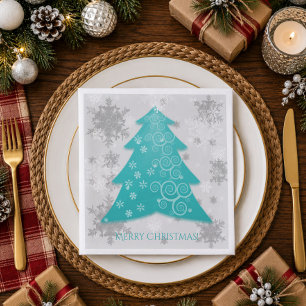 Teal Festive Christmas Tree Paper Napkin