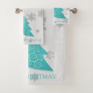 Teal Festive Christmas Tree Towel Set