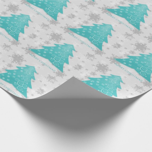 Teal Festive Christmas Tree Wrapping Paper (Corner)