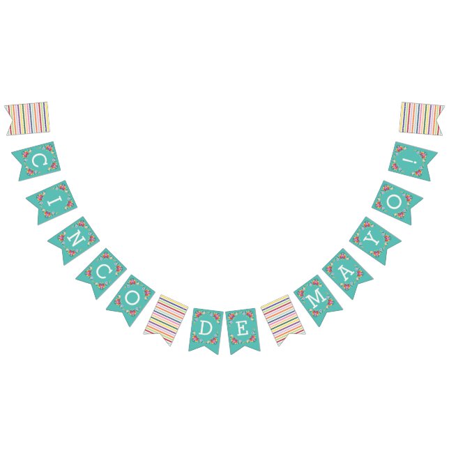 Teal Fiesta Floral Cinco de Mayo Bunting Banner (All)
