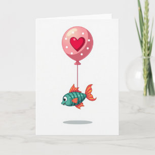 Teal Fish Balloon Love Story Card