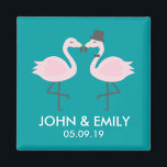 Teal Flamingo Wedding Bride & Groom Pair Magnet<br><div class="desc">Add your own text and customise the background colour to match your theme.  Fun bride and groom flamingo make a great engagement party or wedding shower theme.</div>