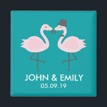 Teal Flamingo Wedding Bride & Groom Pair Magnet<br><div class="desc">Add your own text and customise the background colour to match your theme.  Fun bride and groom flamingo make a great engagement party or wedding shower theme.</div>