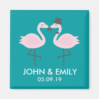 Teal Flamingo Wedding Bride & Groom Pair Magnet