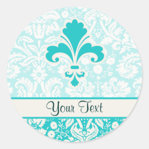 Teal Fleur de lis Classic Round Sticker