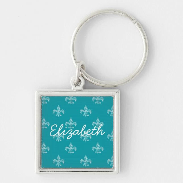Teal Fleur de Lis Key Ring (Front)