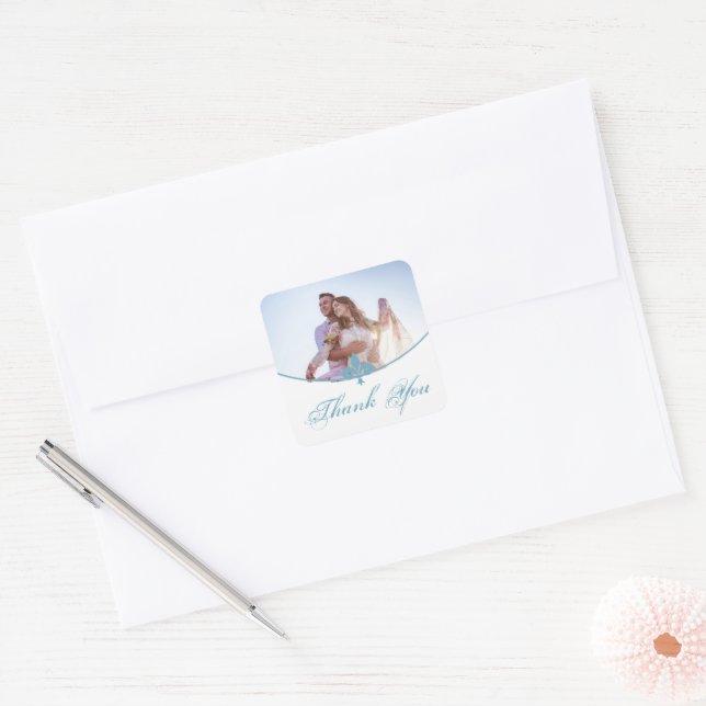 Teal Fleur de Lis Photo Thank You Stickers (Envelope)