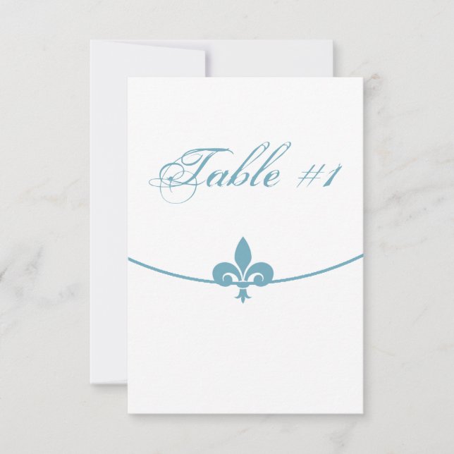 Teal Fleur de Lis Reception Table Card (Front)