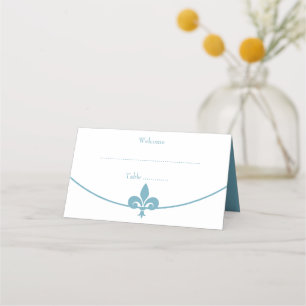 Teal Fleur de Lis Wedding Reception Place Card