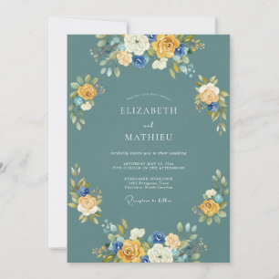 Teal Floral Aesthetic Wedding Invitation