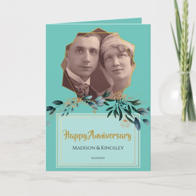 Teal Floral Amazing Anniversary Thank You Card (Front)