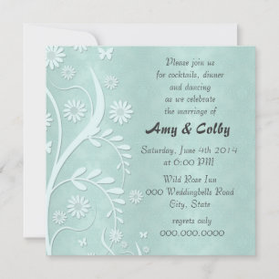 Teal Floral and Damask Wedding Reception Invitation