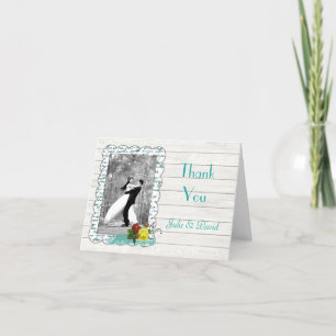 Teal Floral and Wood Wedding Thank You Card