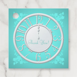 Teal Floral Around the Clock Shower Favour Tag