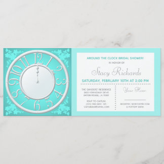 Teal Floral Around the Clock Shower Invite