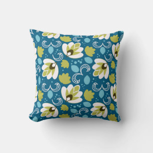 Teal Floral Art Paisley Gardener Green Leaves Cushion