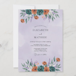 Teal Floral Artistic Wedding Invitation