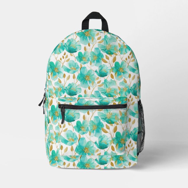 Teal Floral Backpack for Everyday Style (Front)