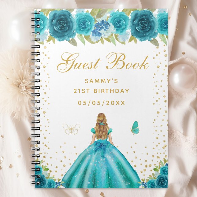 Teal Floral Blonde Hair Princess Guest Book (Creator Uploaded)