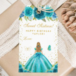Teal Floral Blonde Hair Princess Sweet Sixteen Gift Tags<br><div class="desc">This elegant and glamourous sweet sixteen birthday gift tag can be personalised with a name. The design features a beautiful princess with blonde hair and fair skin in a teal blue ball gown. The text combines handwritten script and modern sans serif fonts for a classy and sophisticated look. The floral...</div>