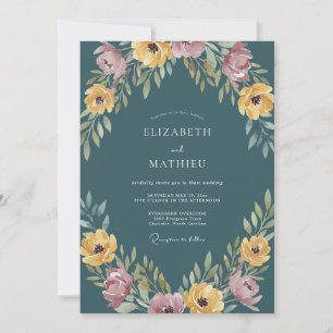 Teal Floral Bloom Romance Wedding Invitation