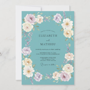 Teal Floral Blossom Romance Wedding Invitation