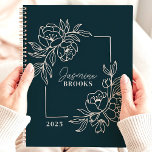 Teal Floral Border 2025 Custom Name<br><div class="desc">Stay organised and inspired with this elegant planner featuring a beautiful floral border design on a sophisticated teal background. Personalise it with your name for a unique and stylish touch. This planner is perfect for keeping track of appointments, to-dos, and all your important dates throughout 2025. With its calming design...</div>